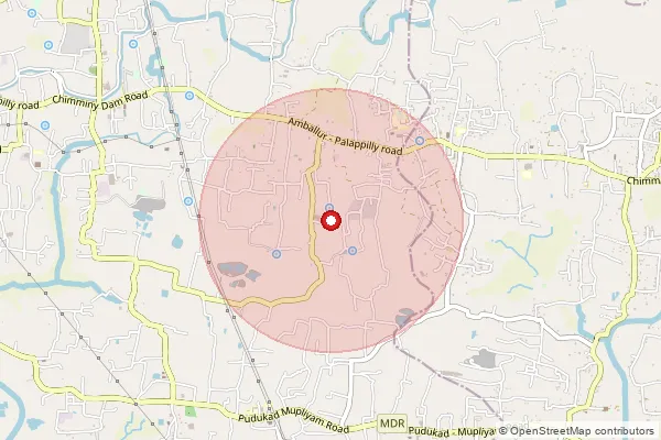 Map showing approximate area covered by Pincode 680302 — Vattanathara Bo, Thrissur