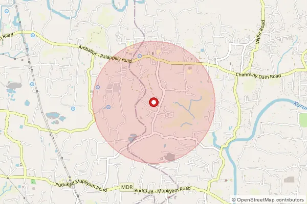 Map showing approximate area covered by Pincode 680303 — Velupadam Bo, Thrissur