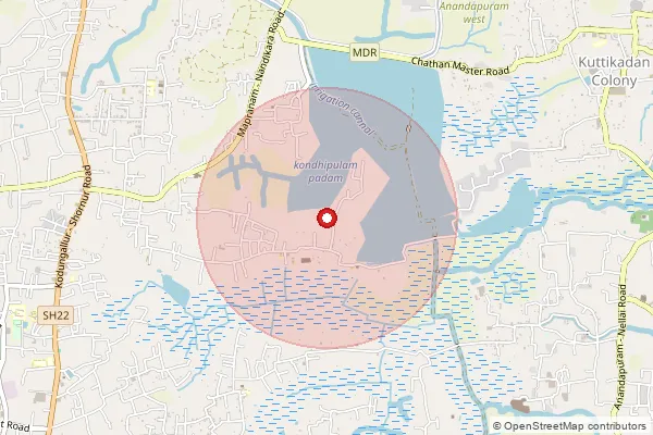 Map showing approximate area covered by Pincode 680305 — Anandapuram Bo, Thrissur