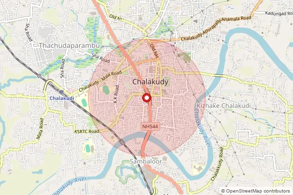 Map showing approximate area covered by Pincode 680307 — Chalakudi Ho, Thrissur
