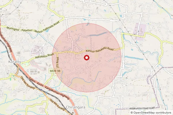 Map showing approximate area covered by Pincode 680308 — Mambra Bo, Thrissur