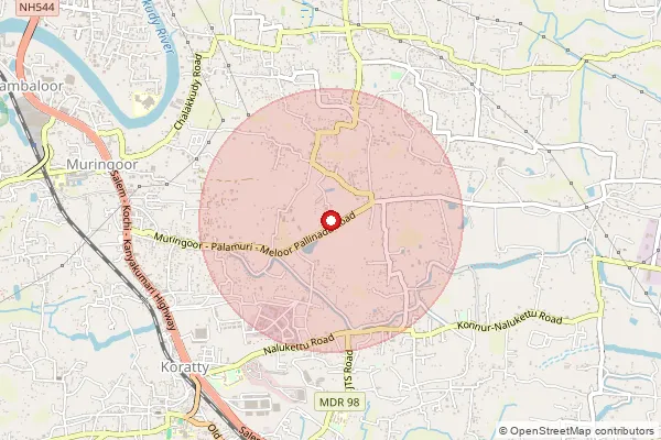 Map showing approximate area covered by Pincode 680311 — Koovakkattukunnu Bo, Thrissur