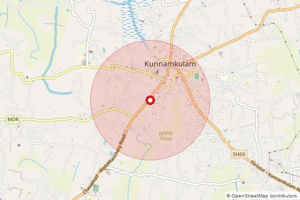 Map showing approximate area covered by Pincode 680503 — Kunnamkulam Ho, Thrissur