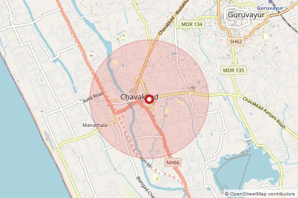Map showing approximate area covered by Pincode 680506 — Chavakkad So, Thrissur