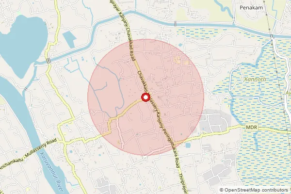 Map showing approximate area covered by Pincode 680509 — Mullassery So, Thrissur