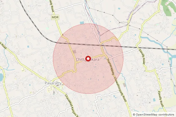 Map showing approximate area covered by Pincode 680511 — Chittattukara So, Thrissur