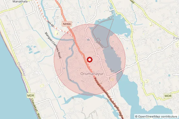 Map showing approximate area covered by Pincode 680512 — Orumanayur So, Thrissur