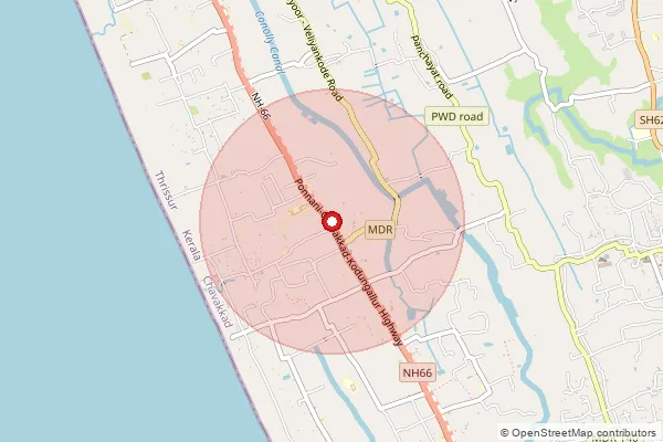 Map showing approximate area covered by Pincode 680515 — Edakkaliyur So, Thrissur