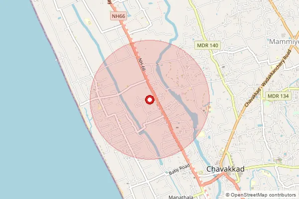 Map showing approximate area covered by Pincode 680516 — Tiruvatra So, Thrissur