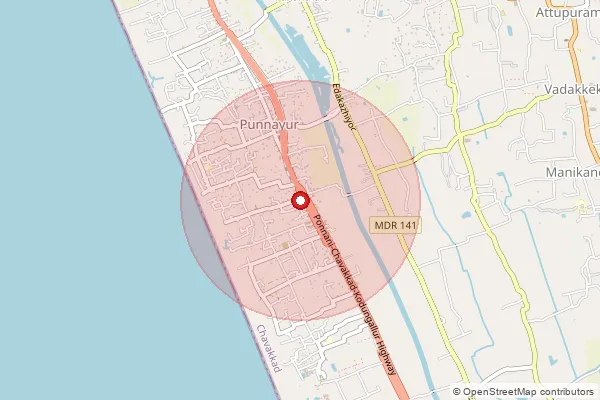 Map showing approximate area covered by Pincode 680518 — Agalad So, Thrissur