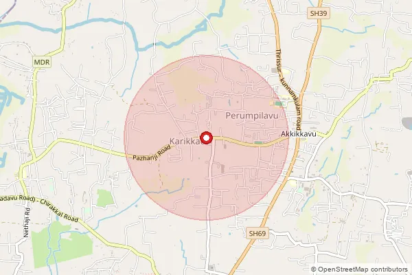 Map showing approximate area covered by Pincode 680519 — Karikkad So, Thrissur