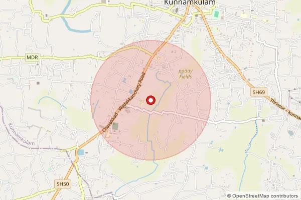Map showing approximate area covered by Pincode 680521 — Arthat So, Thrissur