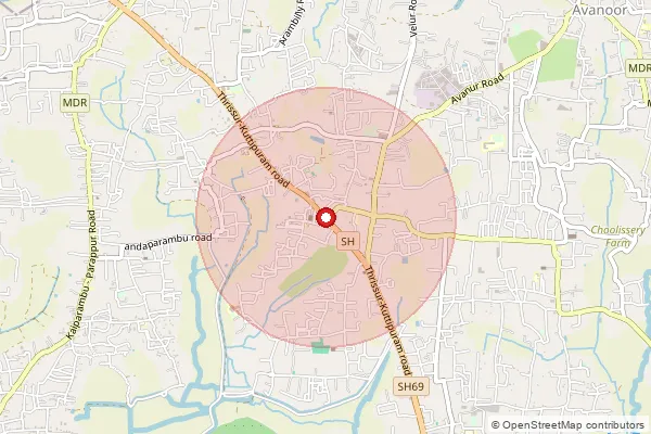 Map showing approximate area covered by Pincode 680541 — Mundurtc So, Thrissur