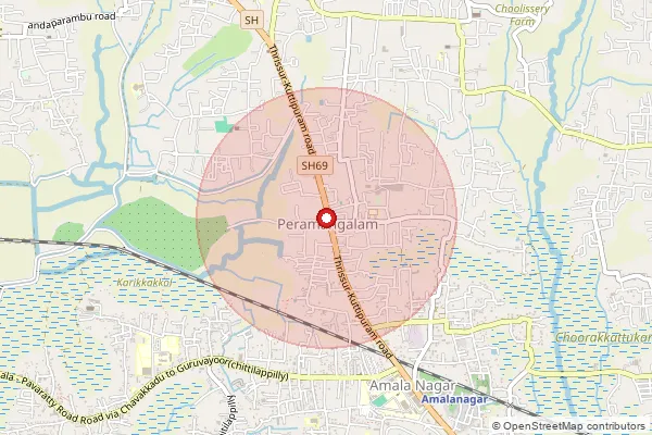 Map showing approximate area covered by Pincode 680545 — Peramangalam So, Thrissur