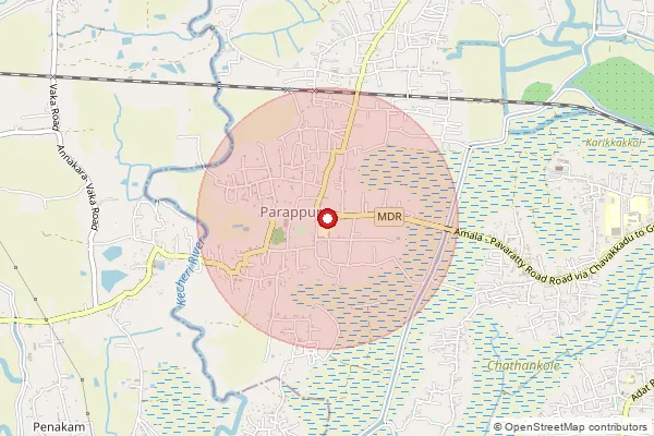 Map showing approximate area covered by Pincode 680552 — Parappur So, Thrissur