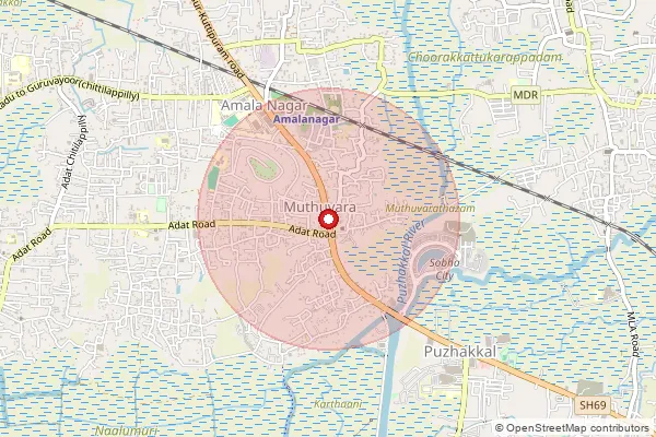 Map showing approximate area covered by Pincode 680553 — Puzhakkal So, Thrissur