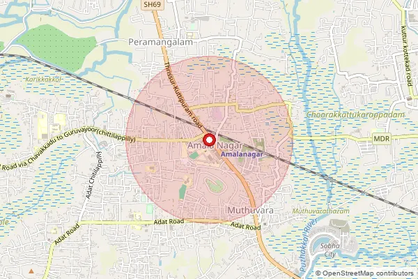 Map showing approximate area covered by Pincode 680555 — Amalanagar So, Thrissur