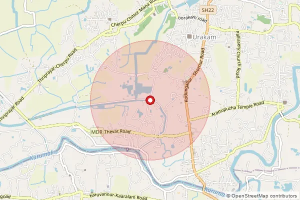 Map showing approximate area covered by Pincode 680562 — Arattupuzha Bo, Thrissur
