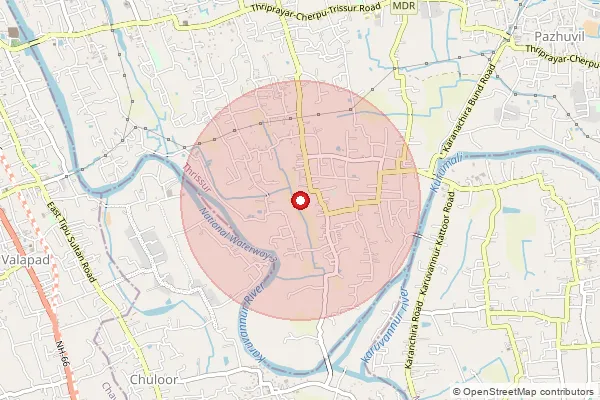 Map showing approximate area covered by Pincode 680564 — Inchamudi Bo, Thrissur