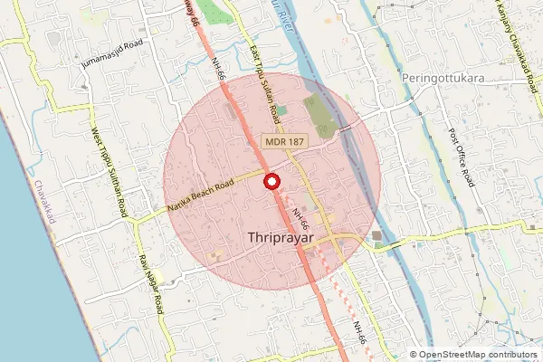 Map showing approximate area covered by Pincode 680566 — Nattika So, Thrissur