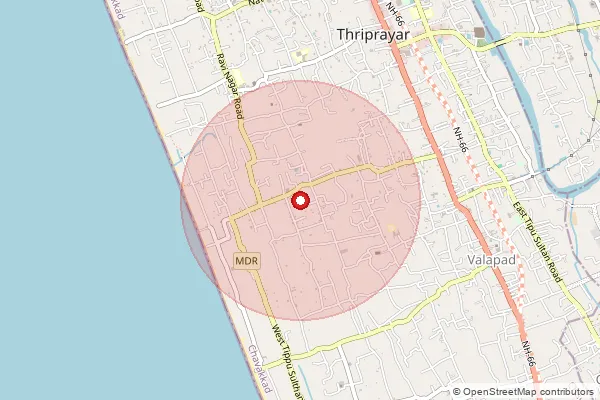 Map showing approximate area covered by Pincode 680567 — Triprayar Bo, Thrissur