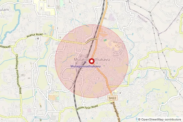Map showing approximate area covered by Pincode 680581 — Mulagunnathukavu So, Thrissur