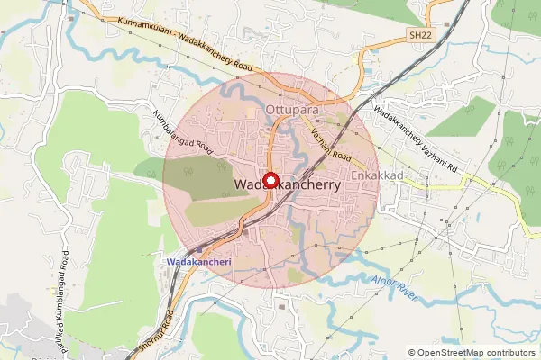 Map showing approximate area covered by Pincode 680582 — Wadakancherytc Ho, Thrissur
