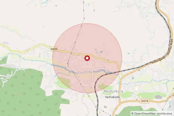 Map showing approximate area covered by Pincode 680583 — Mullurkkara So, Thrissur