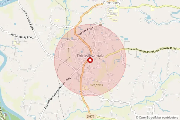 Map showing approximate area covered by Pincode 680588 — Thiruvilwamala So, Thrissur