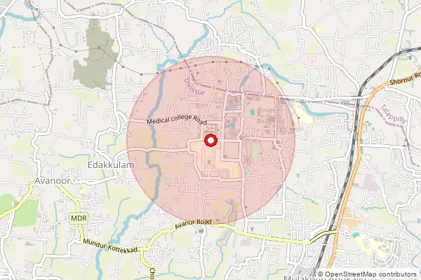 Map showing approximate area covered by Pincode 680596 — Thrissur Medical College So, Thrissur