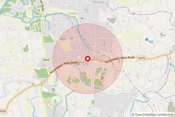 Map showing approximate area covered by Pincode 680601 — Velur Thrissur So, Thrissur