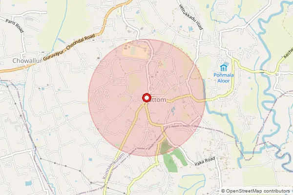 Map showing approximate area covered by Pincode 680602 — Mattom So, Thrissur