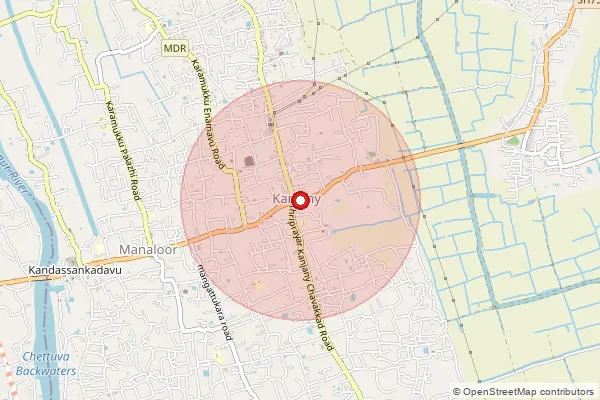 Map showing approximate area covered by Pincode 680612 — Kanjani So, Thrissur