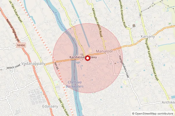 Map showing approximate area covered by Pincode 680613 — Kandassankadavu So, Thrissur