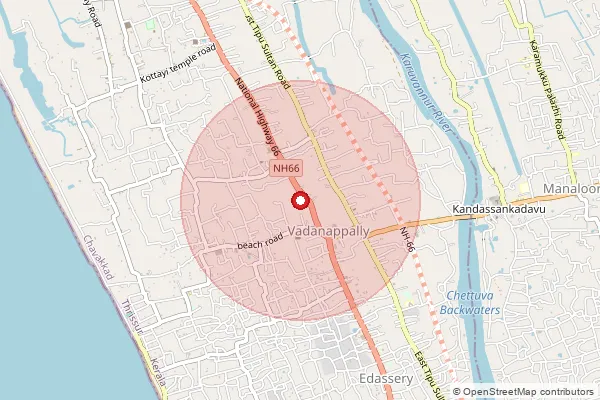 Map showing approximate area covered by Pincode 680614 — Vatanappally So, Thrissur