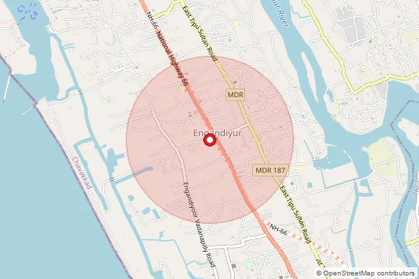 Map showing approximate area covered by Pincode 680615 — Engandiyur So, Thrissur