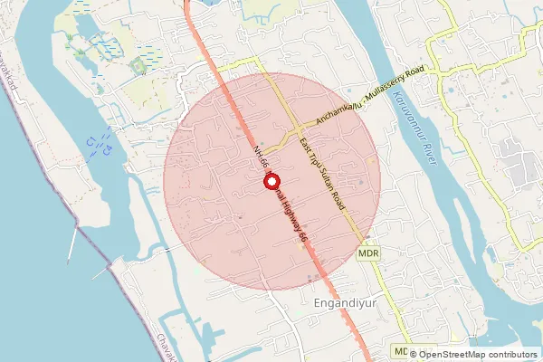 Map showing approximate area covered by Pincode 680616 — Kundaliyur So, Thrissur