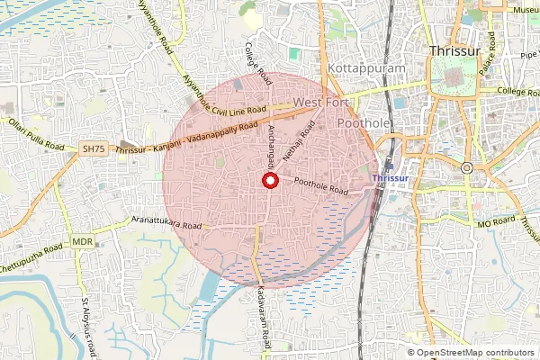 Map showing approximate area covered by Pincode 680618 — Aranattukara So, Thrissur