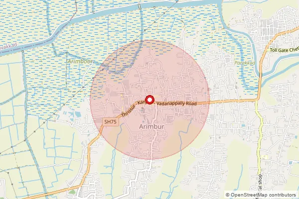 Map showing approximate area covered by Pincode 680620 — Arimpur So, Thrissur