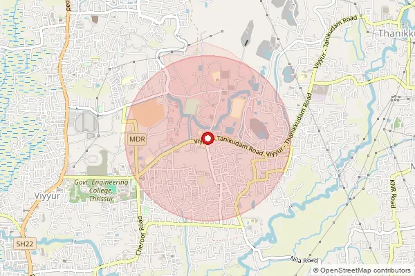 Map showing approximate area covered by Pincode 680631 — Ramavarmapuram So, Thrissur