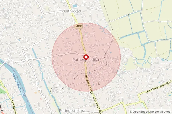 Map showing approximate area covered by Pincode 680642 — Puthenpeedika So, Thrissur