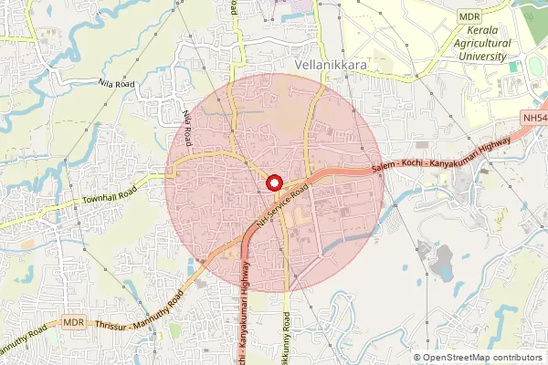 Map showing approximate area covered by Pincode 680651 — Mannuthy So, Thrissur