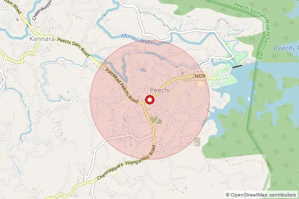 Map showing approximate area covered by Pincode 680653 — Peechi So, Thrissur