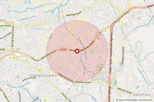 Map showing approximate area covered by Pincode 680655 — Ollukkara So, Thrissur