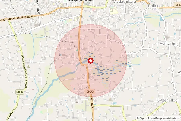 Map showing approximate area covered by Pincode 680661 — Nadavaramba So, Thrissur