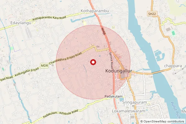 Map showing approximate area covered by Pincode 680664 — Kodungallur So, Thrissur
