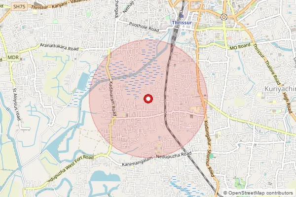 Map showing approximate area covered by Pincode 680665 — Panangad So Thrissur, Thrissur