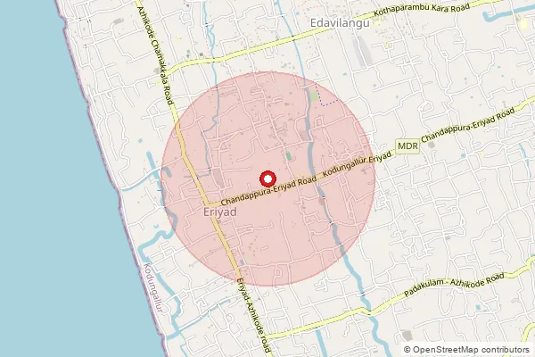 Map showing approximate area covered by Pincode 680666 — Azhikode Jetty Bo, Thrissur