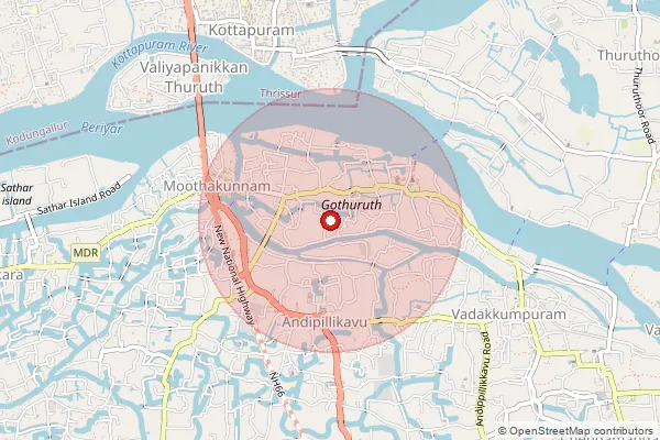 Map showing approximate area covered by Pincode 680667 — Anapuzha Bo, Thrissur