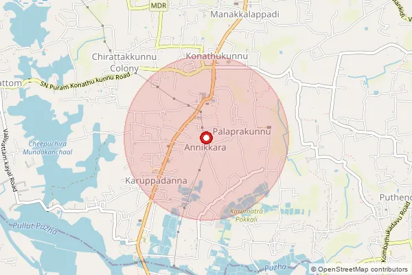 Map showing approximate area covered by Pincode 680670 — Karupadanna So, Thrissur